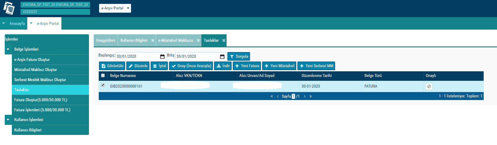 GİB Portaldan E-Arşiv Fatura Kesmek adım 4
